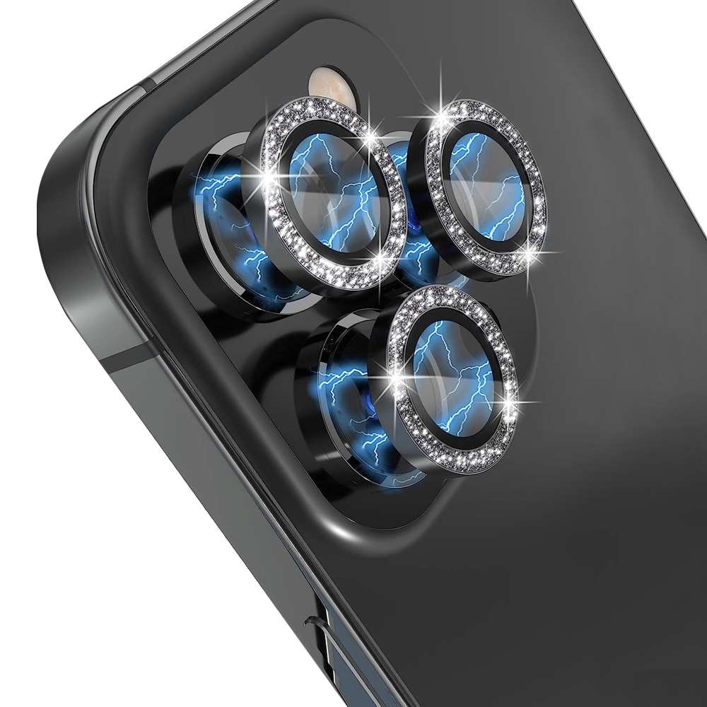 For iPhone 13 Pro / 13 Pro Max NORTHJO Camera Lens Protector Tempered Glass Bling Glit ... (Black)
