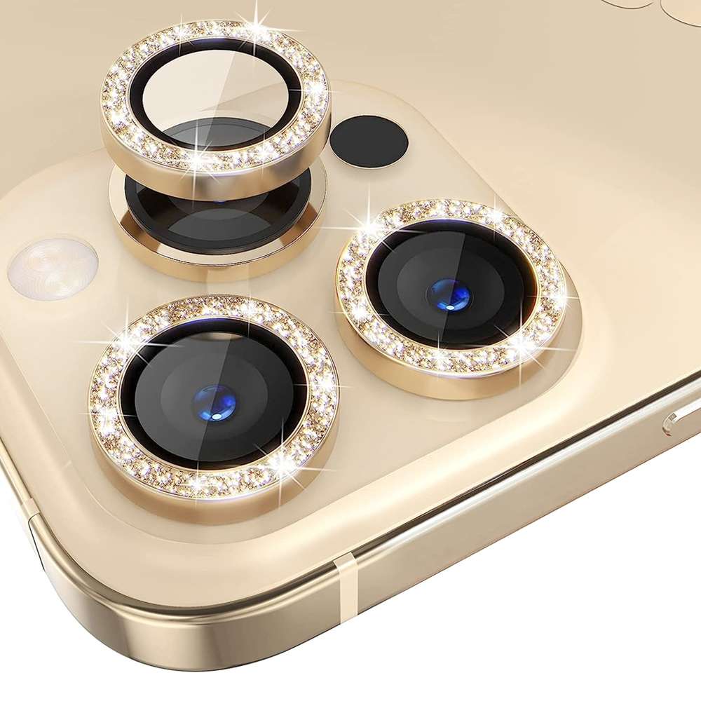 For iPhone 13 Pro / 13 Pro Max NORTHJO Camera Lens Protector Tempered Glass Bling Glitt ... (Gold)