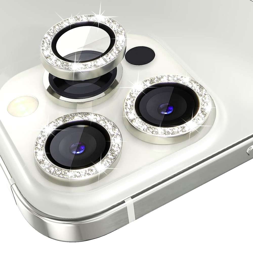 For iPhone 13 Pro / 13 Pro Max NORTHJO Camera Lens Protector Tempered Glass Bling Gli ... (Silver)