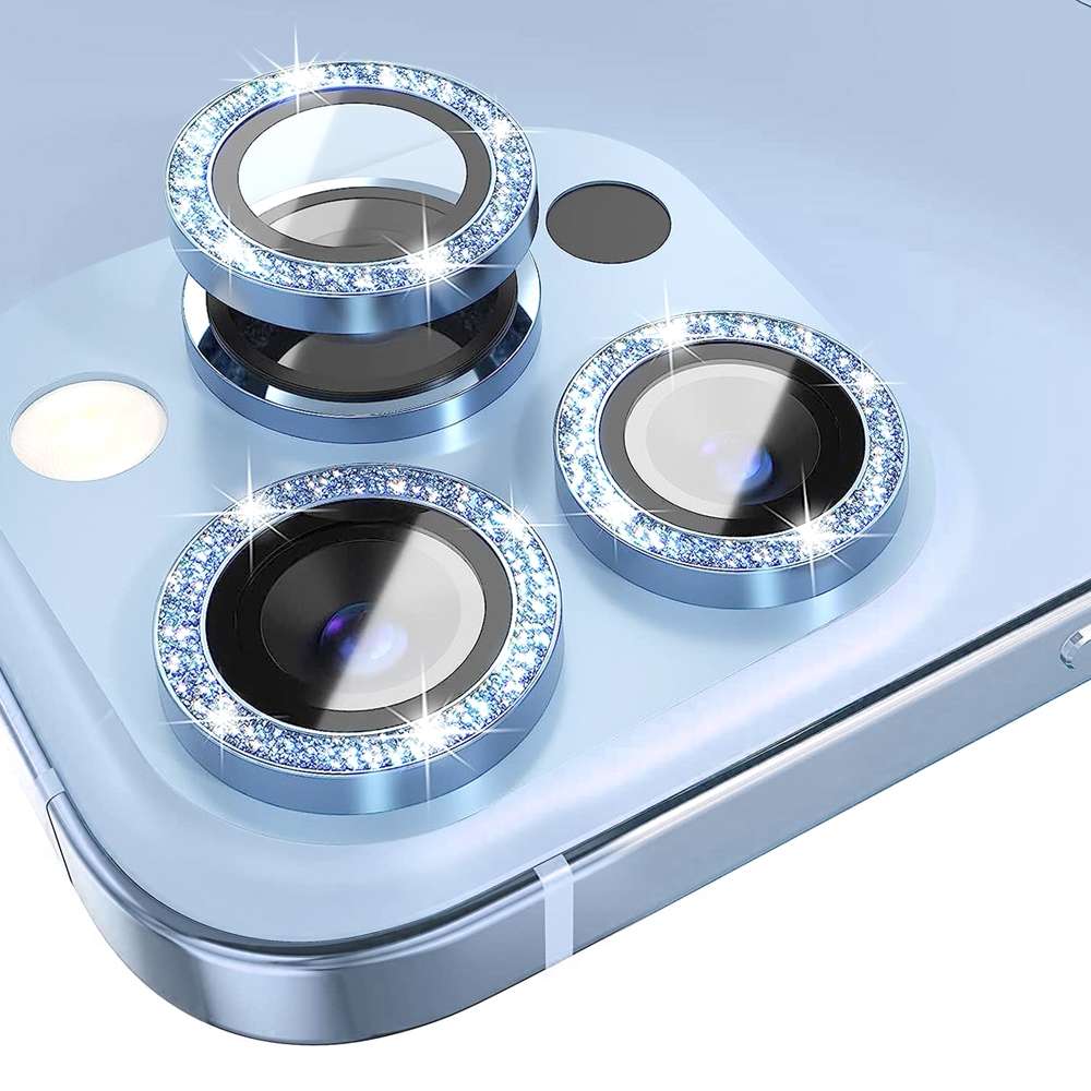 For iPhone 13 Pro / 13 Pro Max NORTHJO Camera Lens Protector Tempered Glass Bling Glitt ... (Blue)