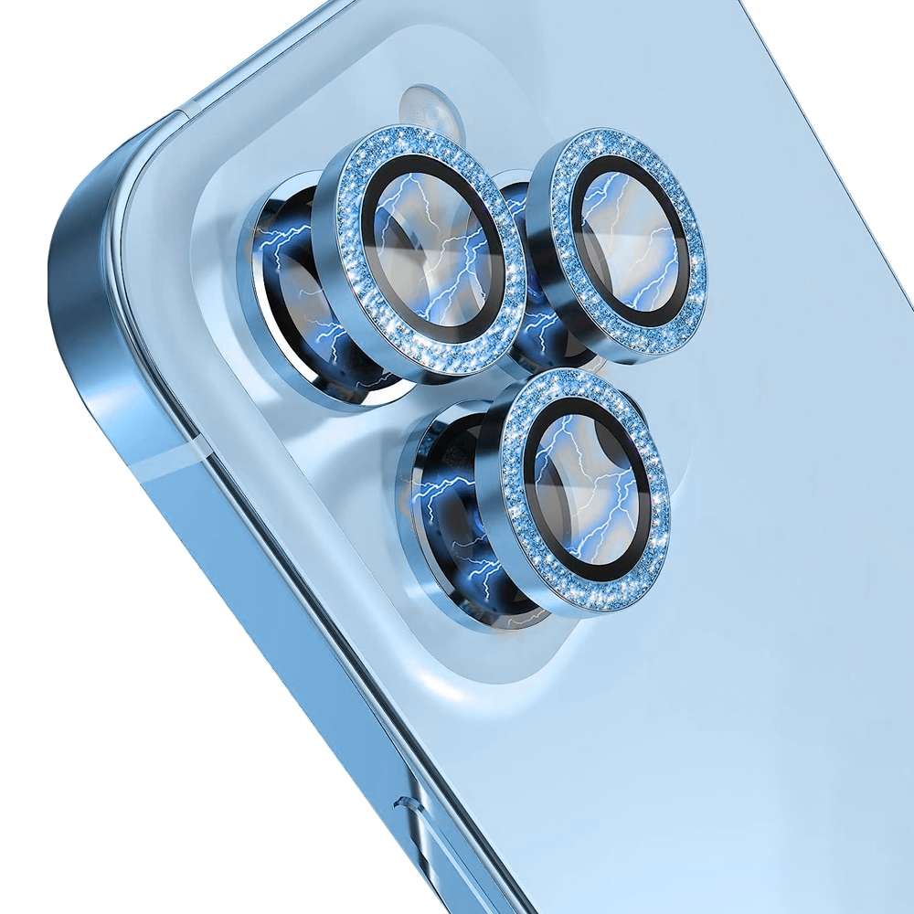 For iPhone 13 Pro / 13 Pro Max NORTHJO Camera Lens Protector Tempered Glass Bling Glitt ... (Blue)