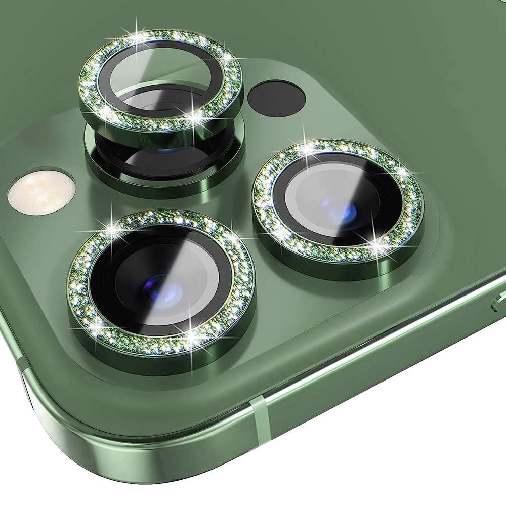 For iPhone 13 Pro / 13 Pro Max NORTHJO Camera Lens Protector Tempered Glass Bling Glit ... (Green)