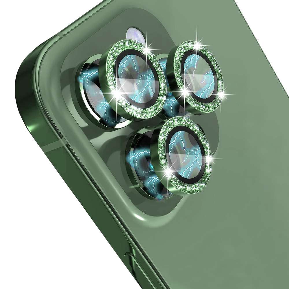 For iPhone 13 Pro / 13 Pro Max NORTHJO Camera Lens Protector Tempered Glass Bling Glit ... (Green)