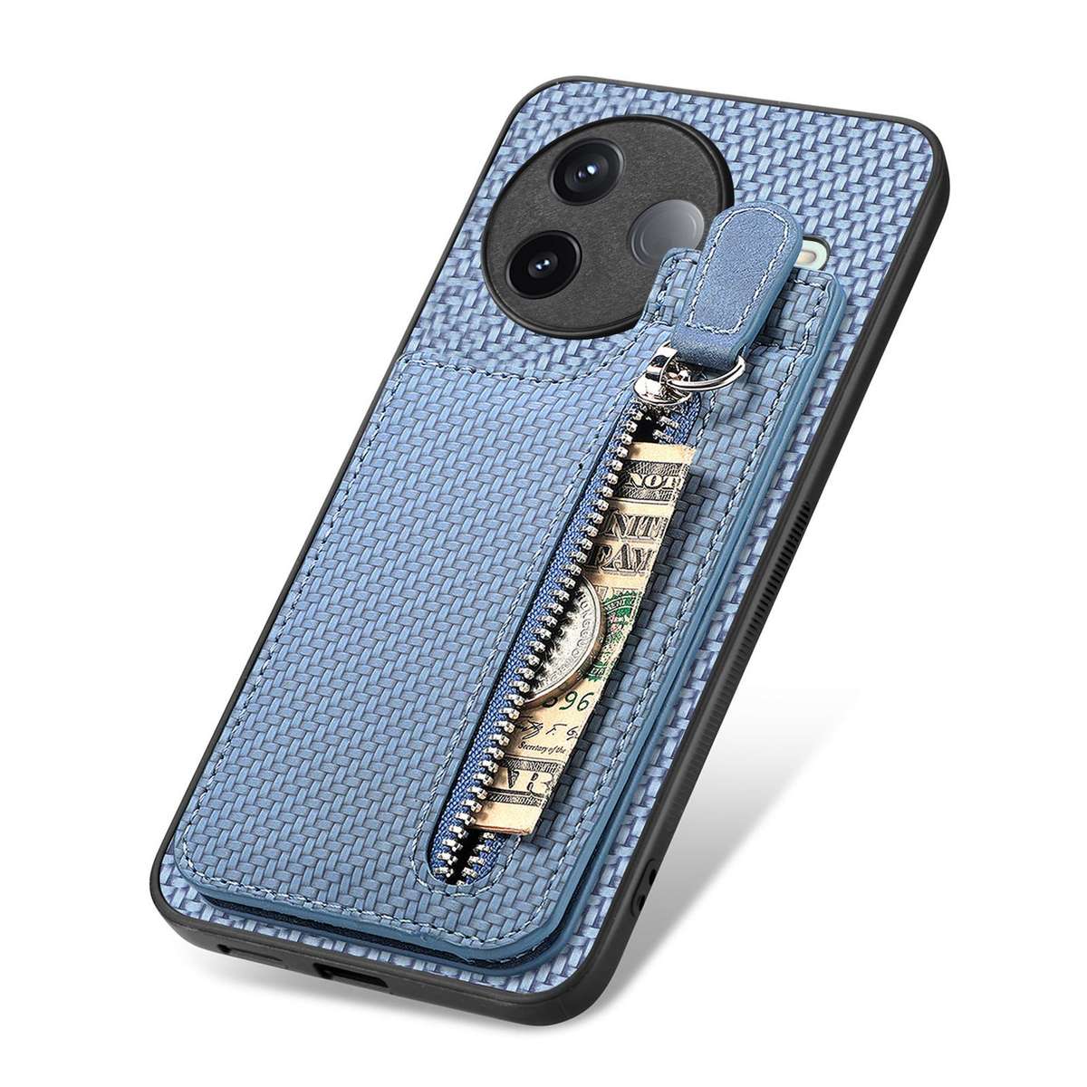 For Redmi K80 / Poco F7 Pro Carbon Fiber Vertical Flip Zipper Phone Case(Blue)