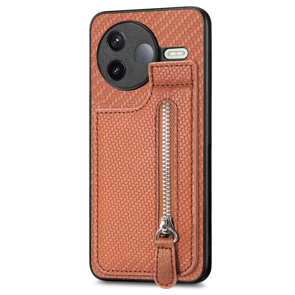 For Redmi K80 / Poco F7 Pro Carbon Fiber Vertical Flip Zipper Phone Case(Brown)