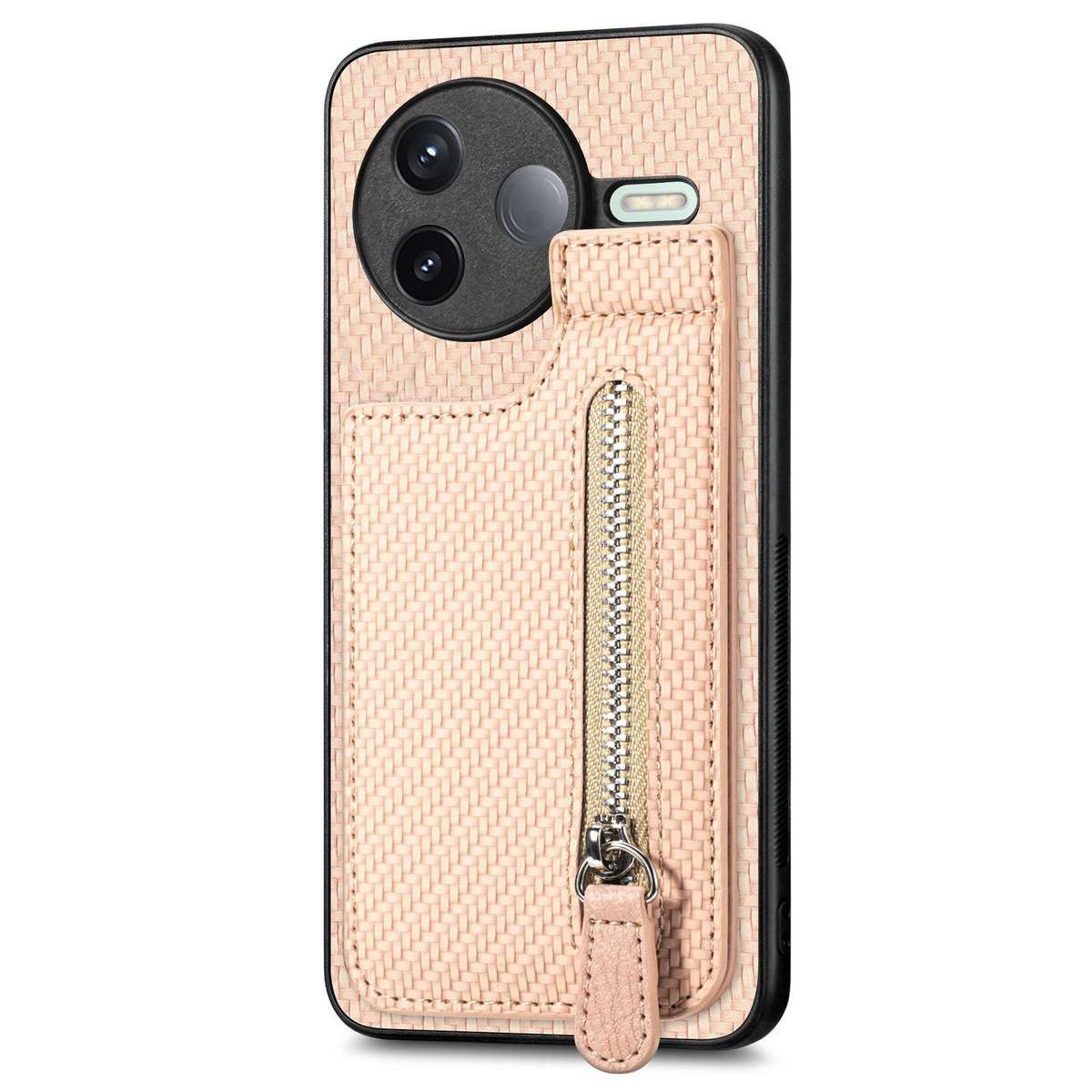 For Redmi K80 / Poco F7 Pro Carbon Fiber Vertical Flip Zipper Phone Case(Khaki)