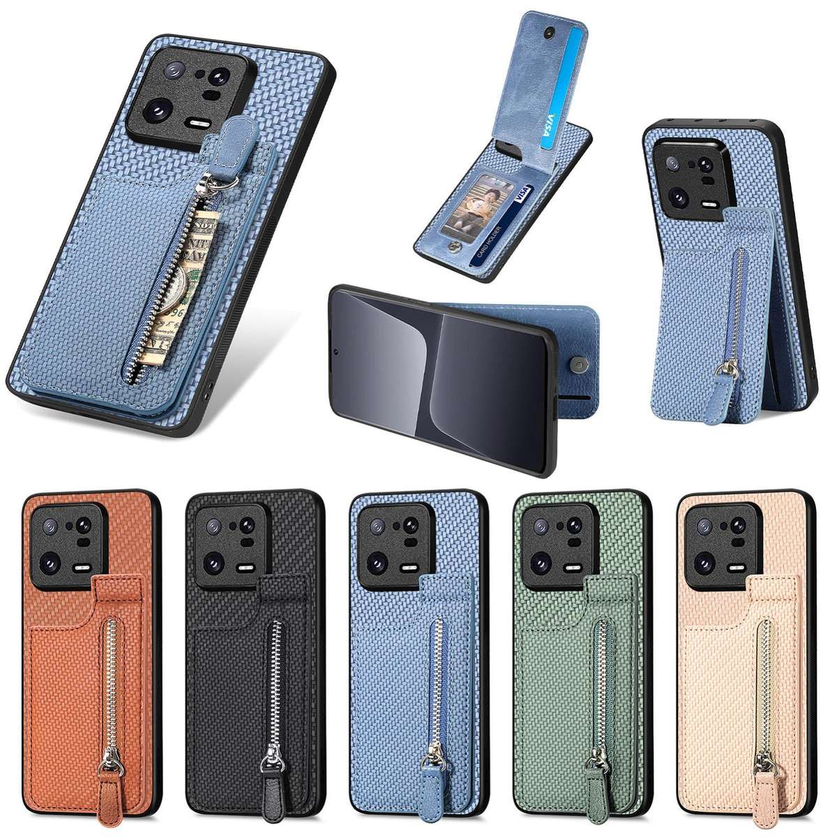 For Redmi K80 / Poco F7 Pro Carbon Fiber Vertical Flip Zipper Phone Case(Khaki)
