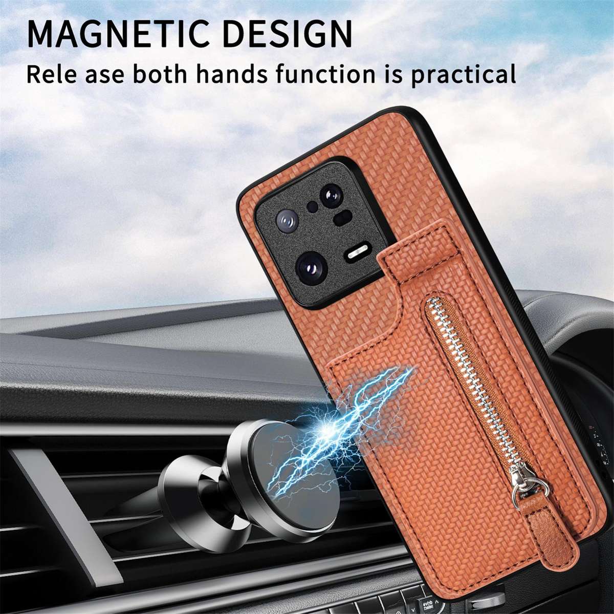 For Redmi K80 / Poco F7 Pro Carbon Fiber Vertical Flip Zipper Phone Case(Khaki)