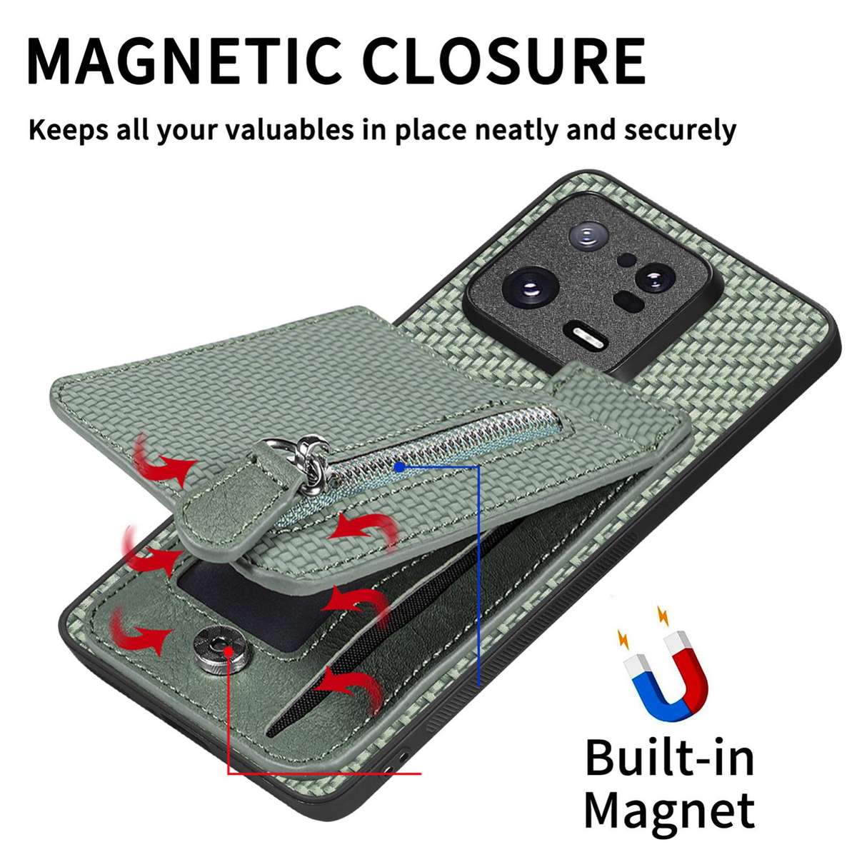 For Redmi K80 / Poco F7 Pro Carbon Fiber Vertical Flip Zipper Phone Case(Khaki)