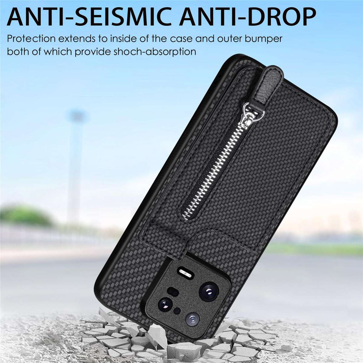 For Redmi K80 / Poco F7 Pro Carbon Fiber Vertical Flip Zipper Phone Case(Khaki)