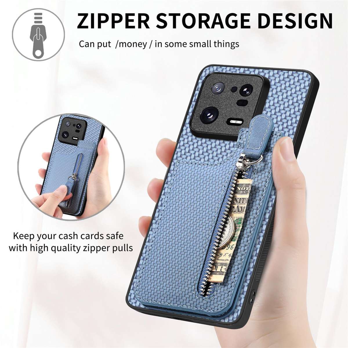 For Redmi K80 / Poco F7 Pro Carbon Fiber Vertical Flip Zipper Phone Case(Khaki)
