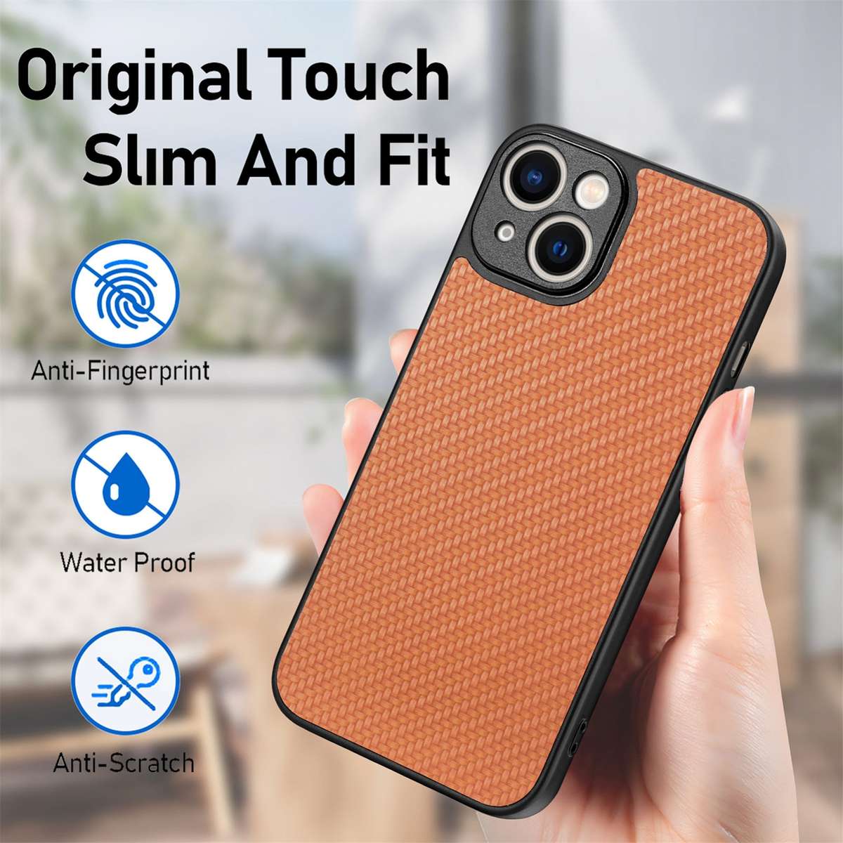 For iPhone 13 mini Carbon Fiber Texture Leather Back Phone Case(Brown)