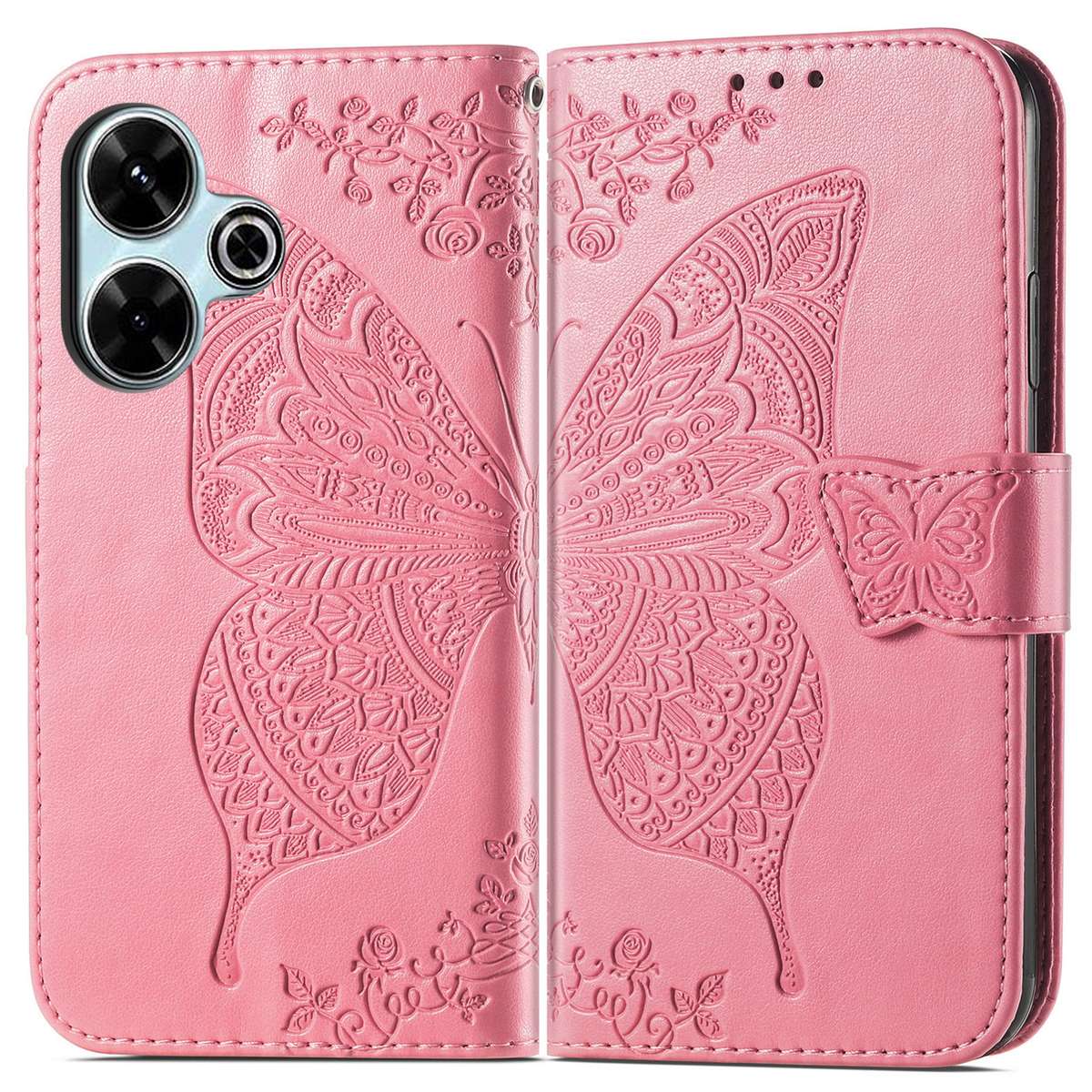 For Xiaomi Redmi 13 4G Butterfly Love Flower Embossed Leather Phone Case(Pink)