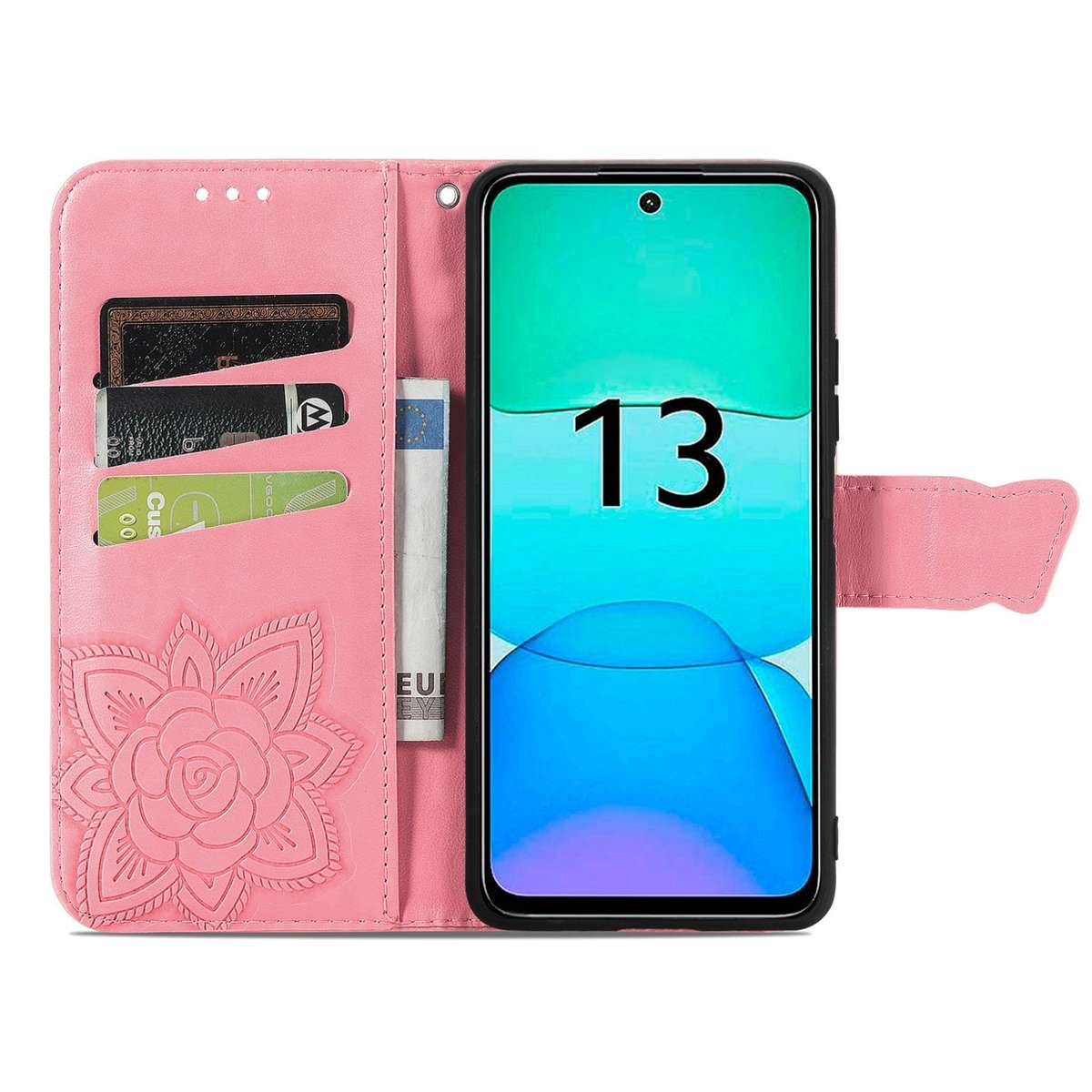 For Xiaomi Redmi 13 4G Butterfly Love Flower Embossed Leather Phone Case(Pink)