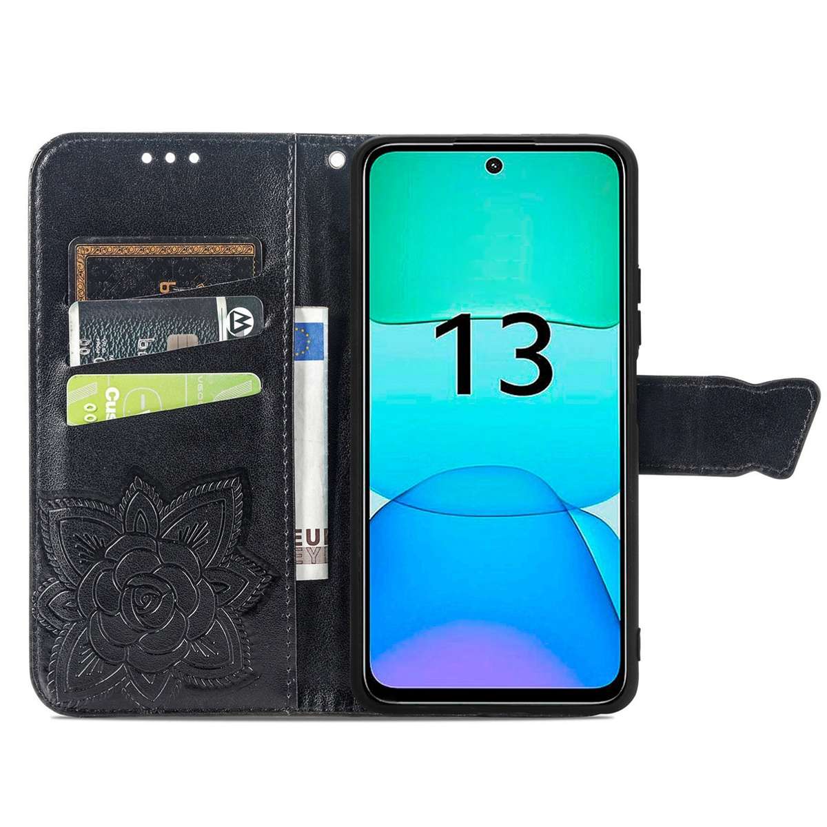 For Xiaomi Redmi 13 4G Butterfly Love Flower Embossed Leather Phone Case(Black)