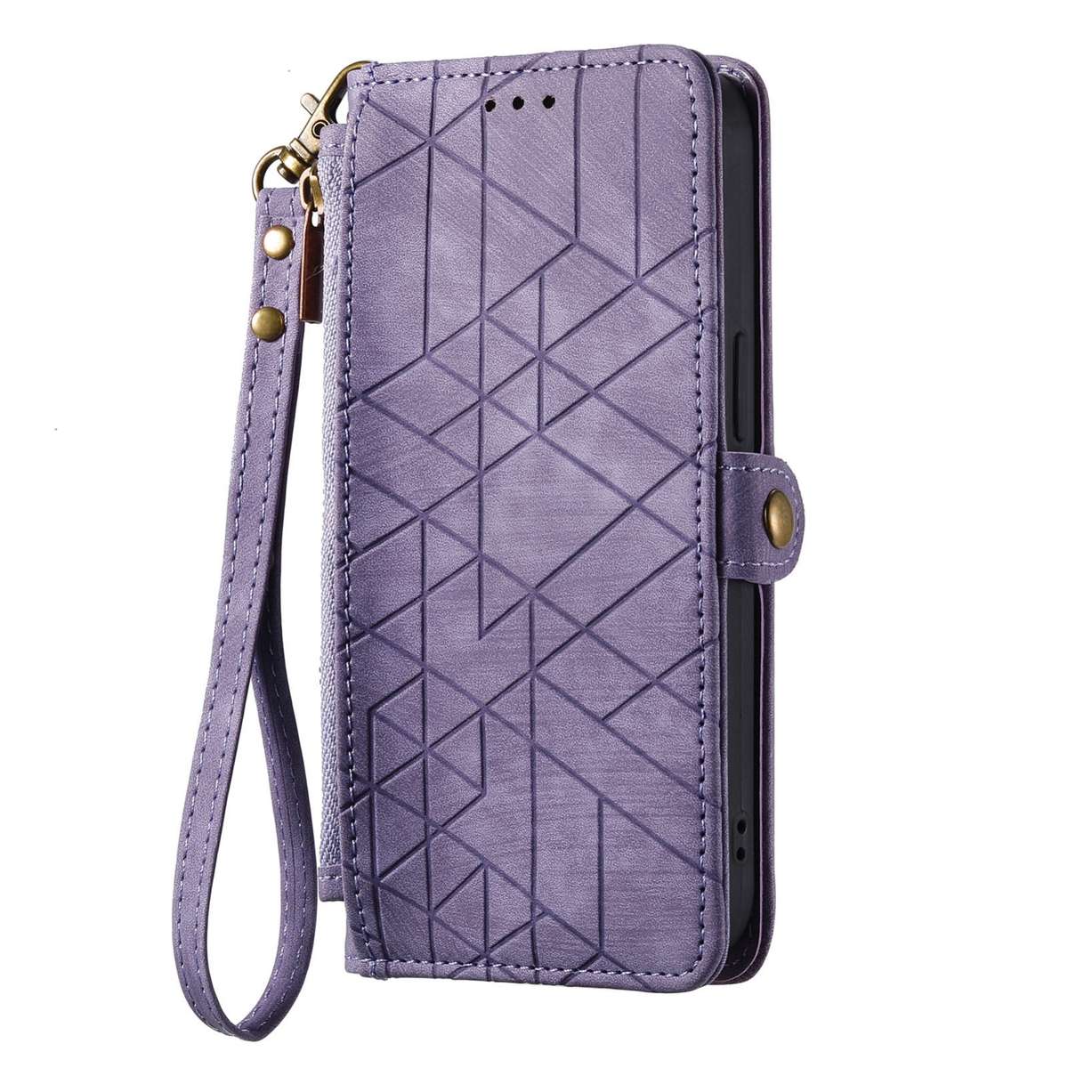 For Samsung Galaxy S21+ 5G Geometric Zipper Wallet Side Buckle Leather Phone Case(Purple)