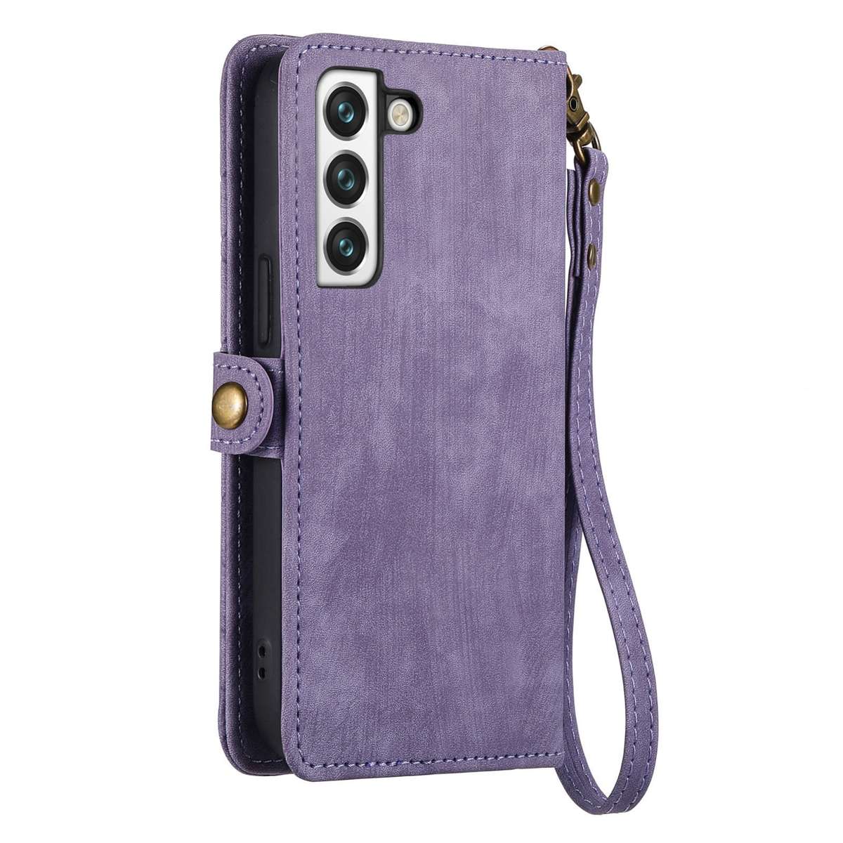 For Samsung Galaxy S21+ 5G Geometric Zipper Wallet Side Buckle Leather Phone Case(Purple)