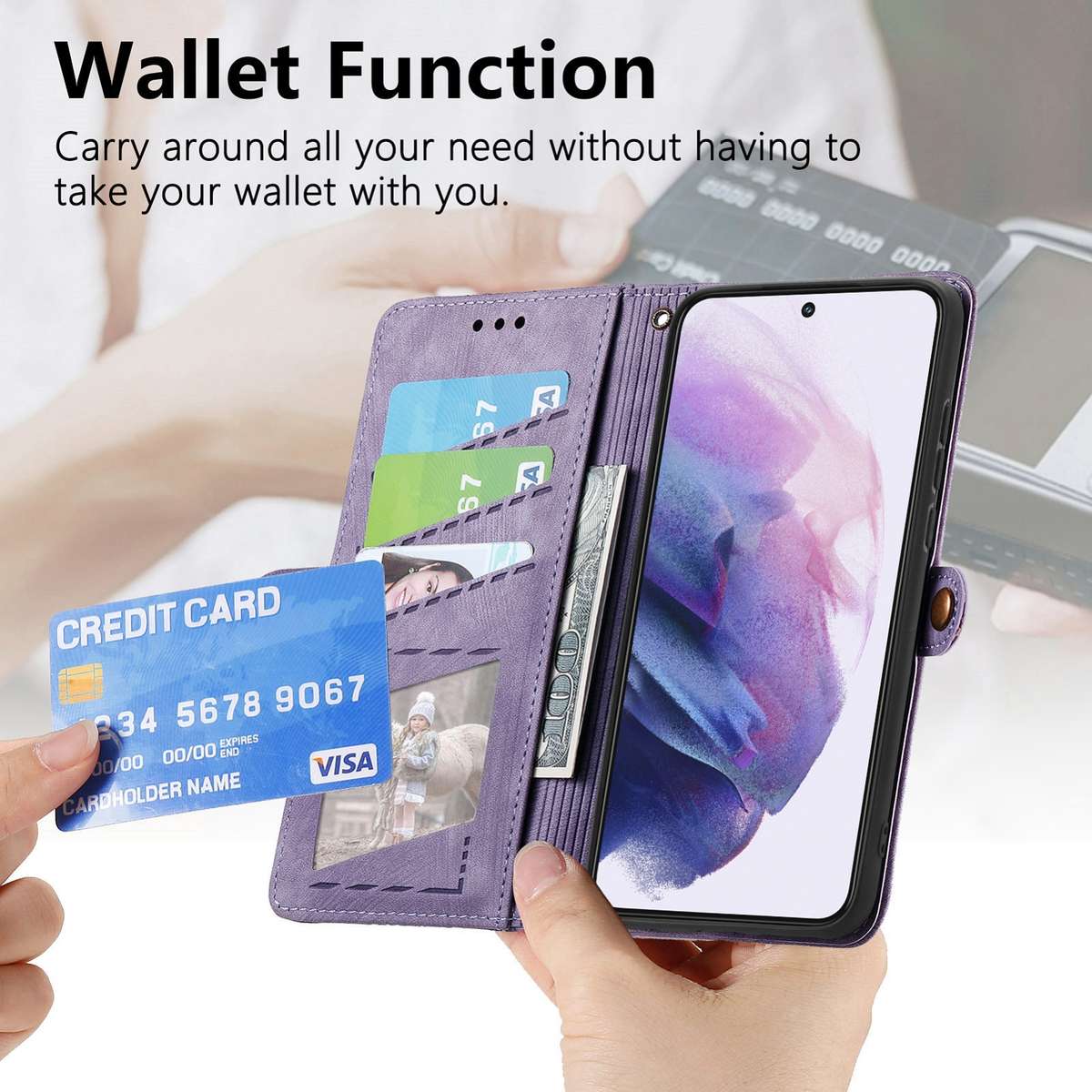 For Samsung Galaxy S21+ 5G Geometric Zipper Wallet Side Buckle Leather Phone Case(Purple)