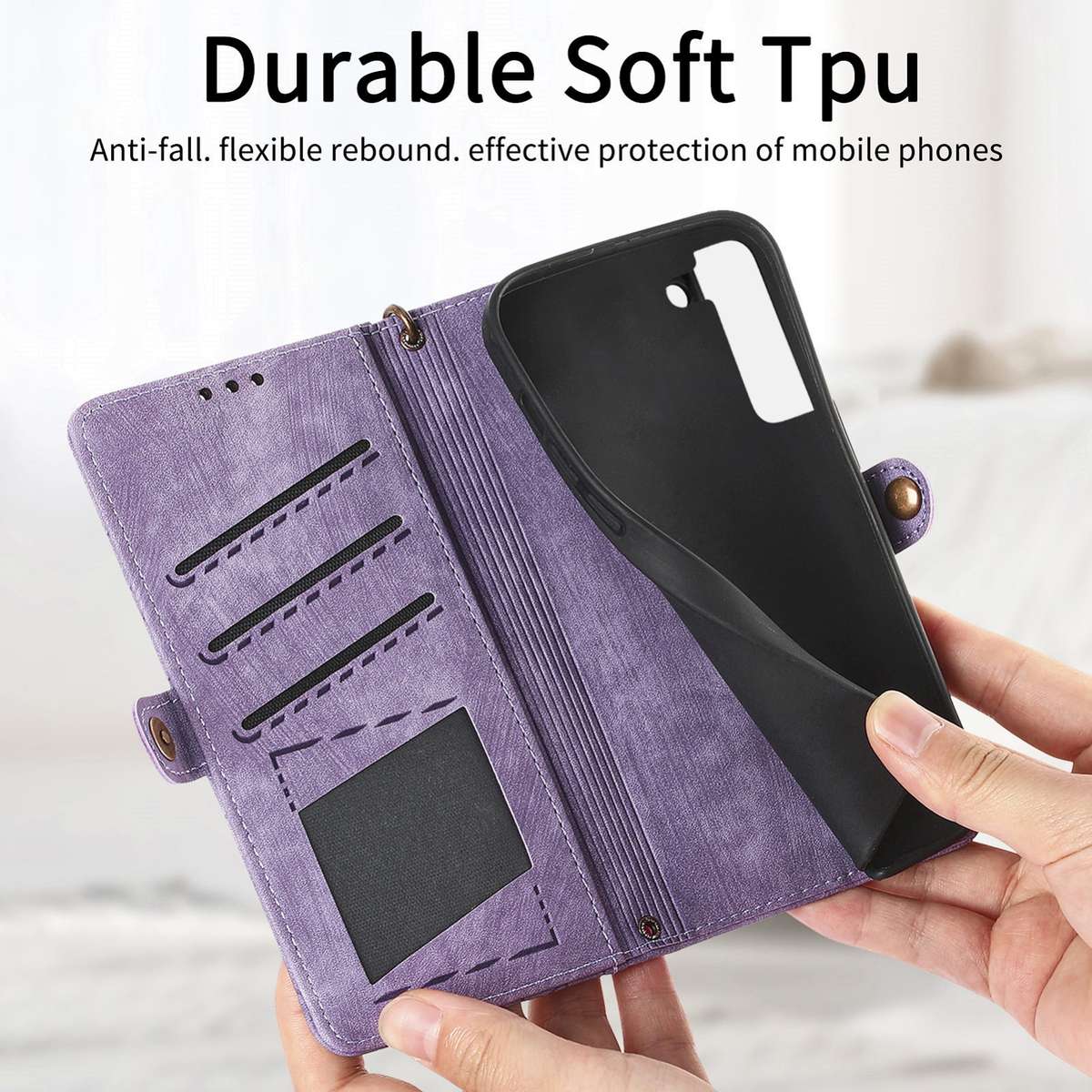 For Samsung Galaxy S21+ 5G Geometric Zipper Wallet Side Buckle Leather Phone Case(Purple)