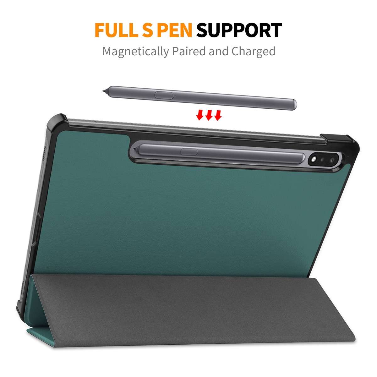 For Samsung Galaxy Tab S9 ENKAY Tri-fold Custer Texture Leather Smart Tablet Case(Dark Blue)