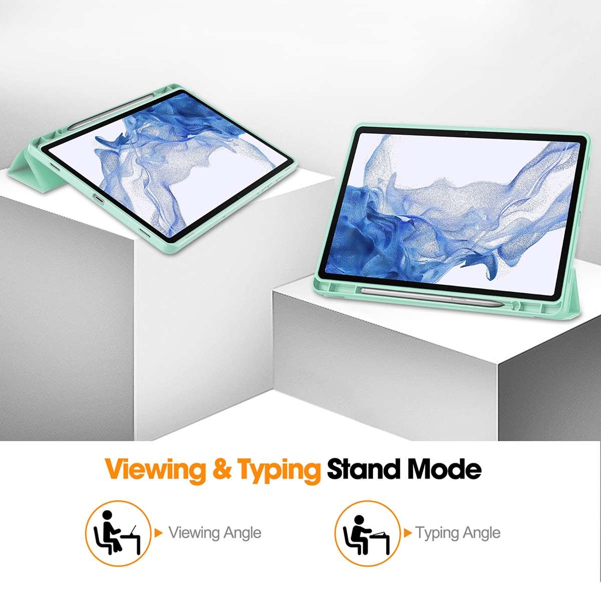 For Samsung Galaxy Tab S9 ENKAY Tri-fold Custer Leather TPU Bottom Smart Case wit ... (Dark Green)
