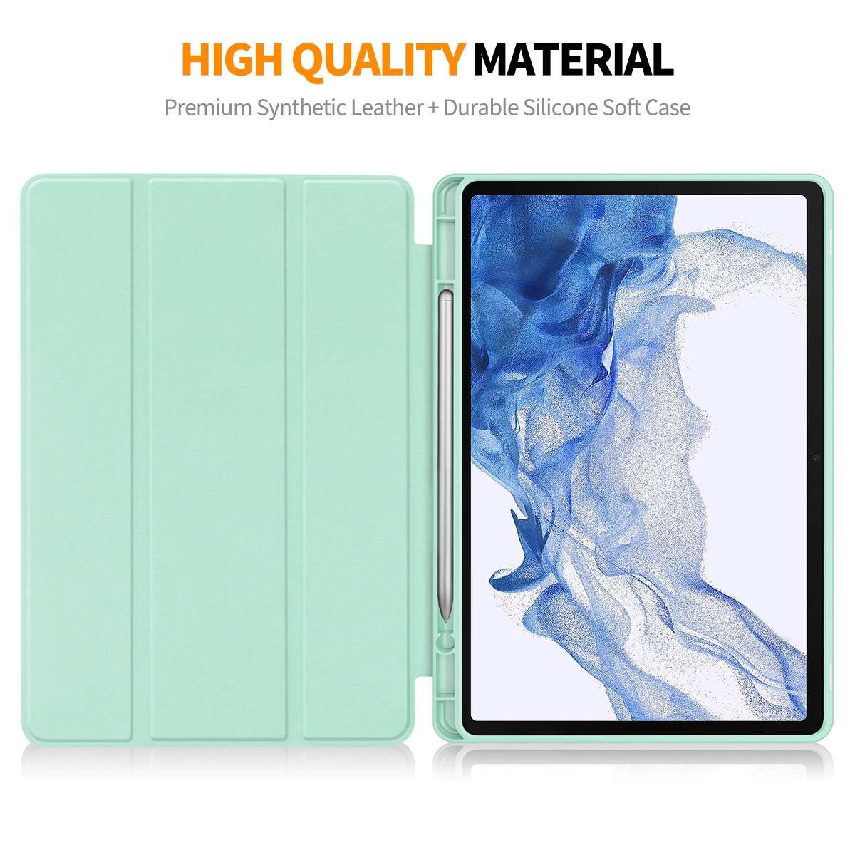 For Samsung Galaxy Tab S9 ENKAY Tri-fold Custer Leather TPU Bottom Smart Case wit ... (Dark Green)