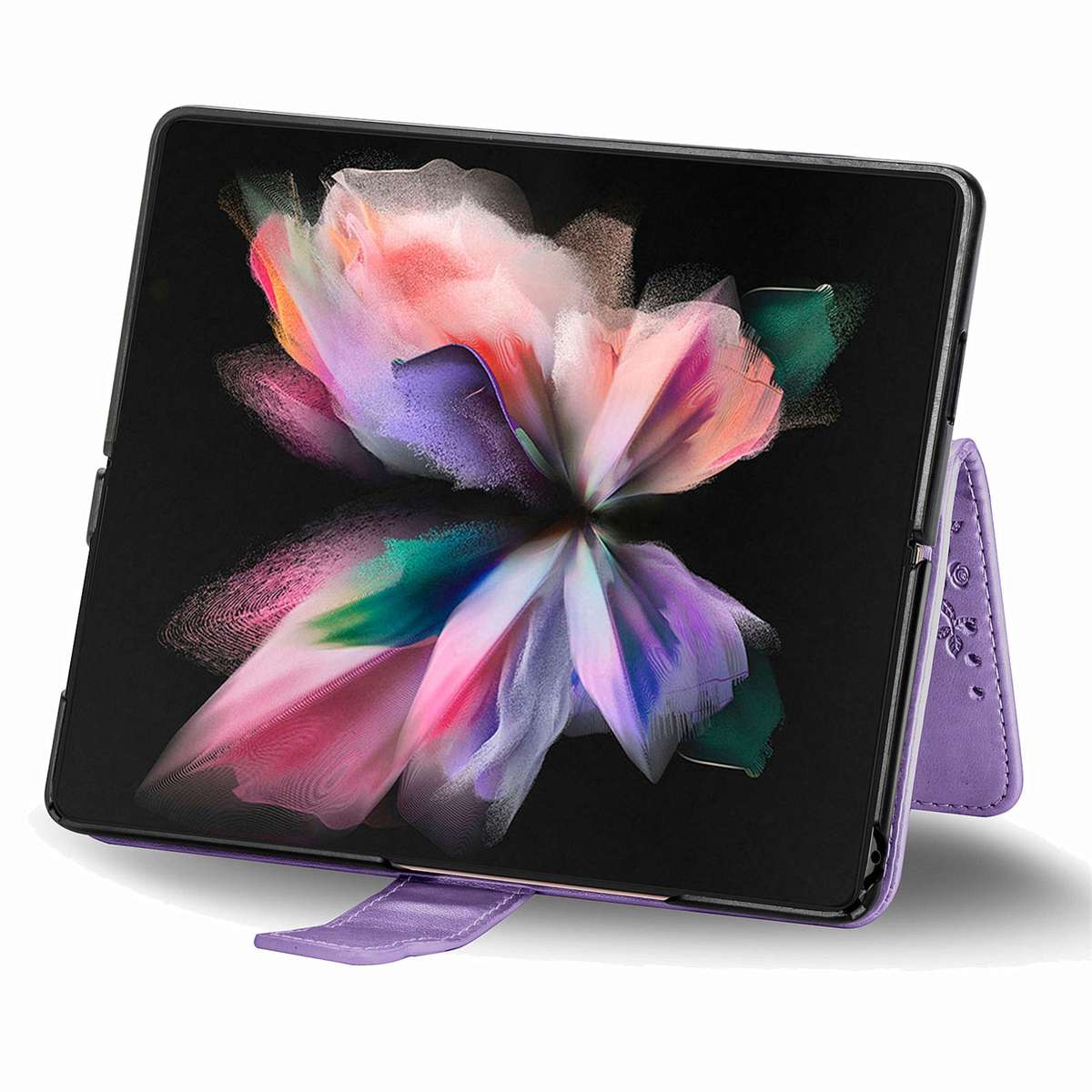 For Samsung Galaxy Z Fold5 Butterfly Love Flower Embossed Leather Phone Case(Light Purple)