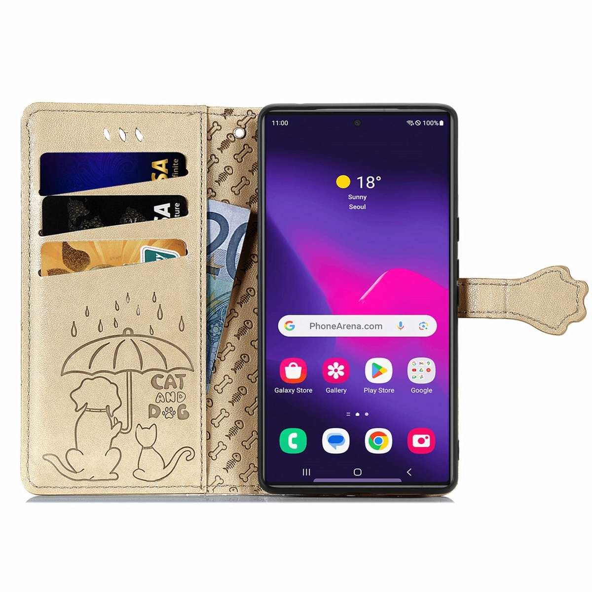 For Samsung Galaxy S24 Ultra 5G Cat and Dog Embossed Leather Phone Case(Gold)