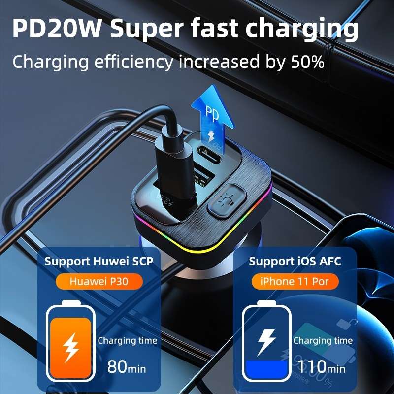 K12 With Type-C / 8-Pin Charging Cable Phone Fast Charging Adapter 2 USB + 1 Type-C PD Car Charger