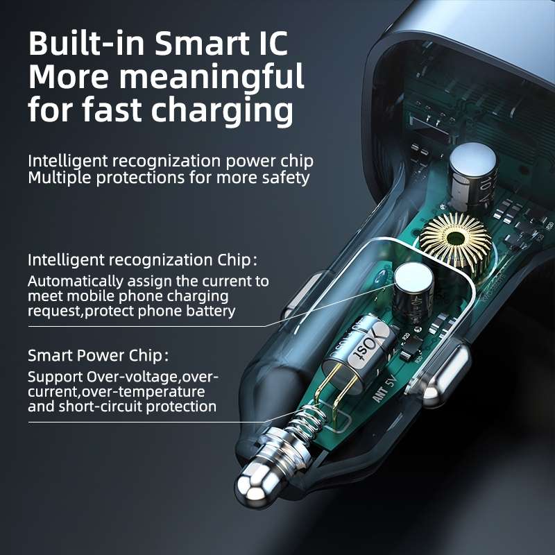 K12 With Type-C / 8-Pin Charging Cable Phone Fast Charging Adapter 2 USB + 1 Type-C PD Car Charger