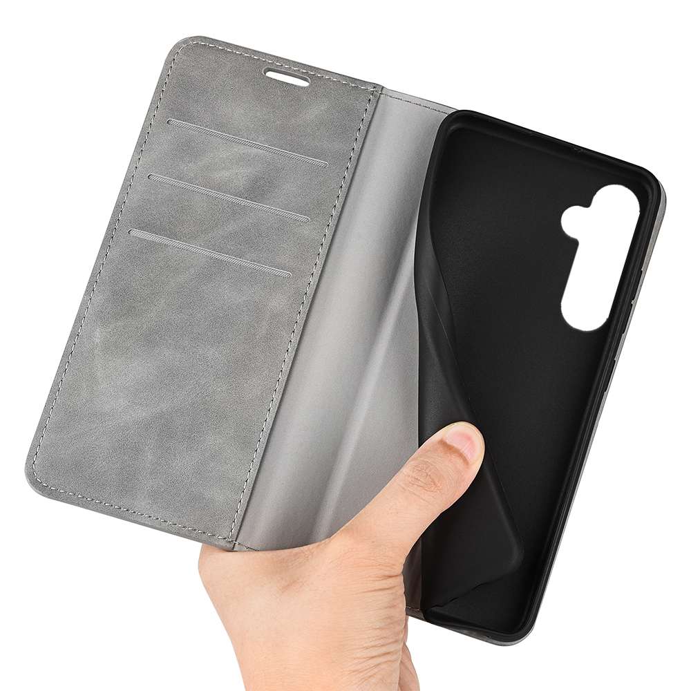 For Samsung Galaxy S24 5G Retro-skin Magnetic Suction Leather Phone Case(Grey)