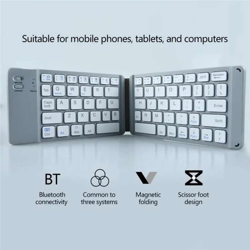 BT18 Bluetooth Keyboard Magnetic Folding Wireless Keyboard For Cell Phones Tablets Computers(Grey)