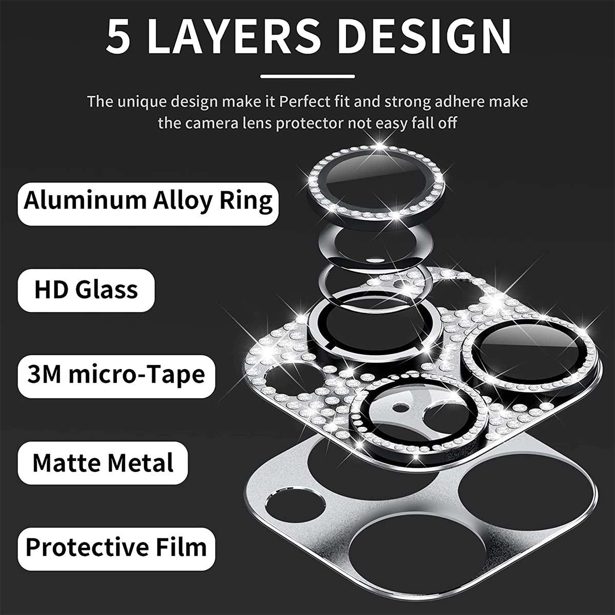 For iPhone 15 Pro / 15 Pro Max ENKAY Hat-Prince Blink Diamond Camera Lens Aluminium A ... (Silver)