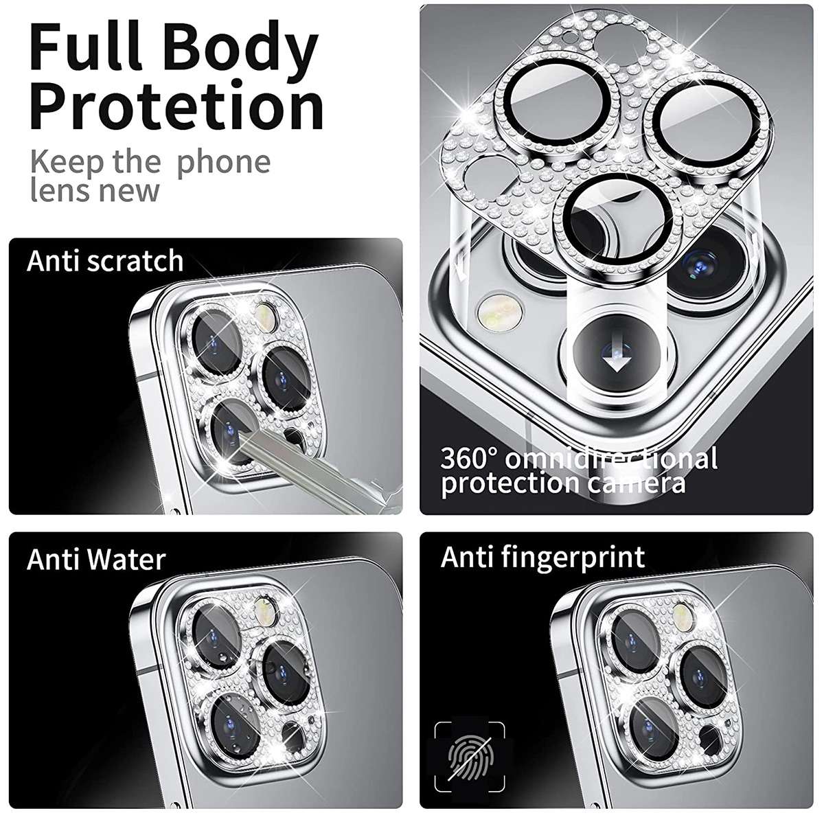 For iPhone 15 Pro / 15 Pro Max ENKAY Hat-Prince Blink Diamond Camera Lens Aluminium A ... (Silver)
