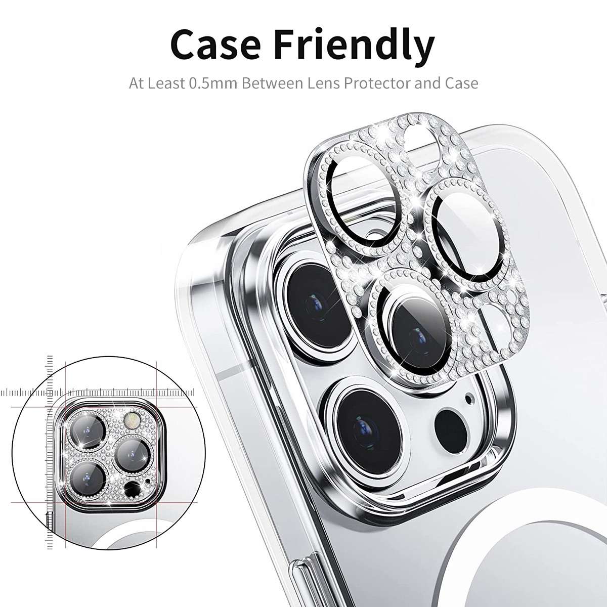 For iPhone 15 Pro / 15 Pro Max ENKAY Hat-Prince Blink Diamond Camera Lens Aluminium A ... (Silver)