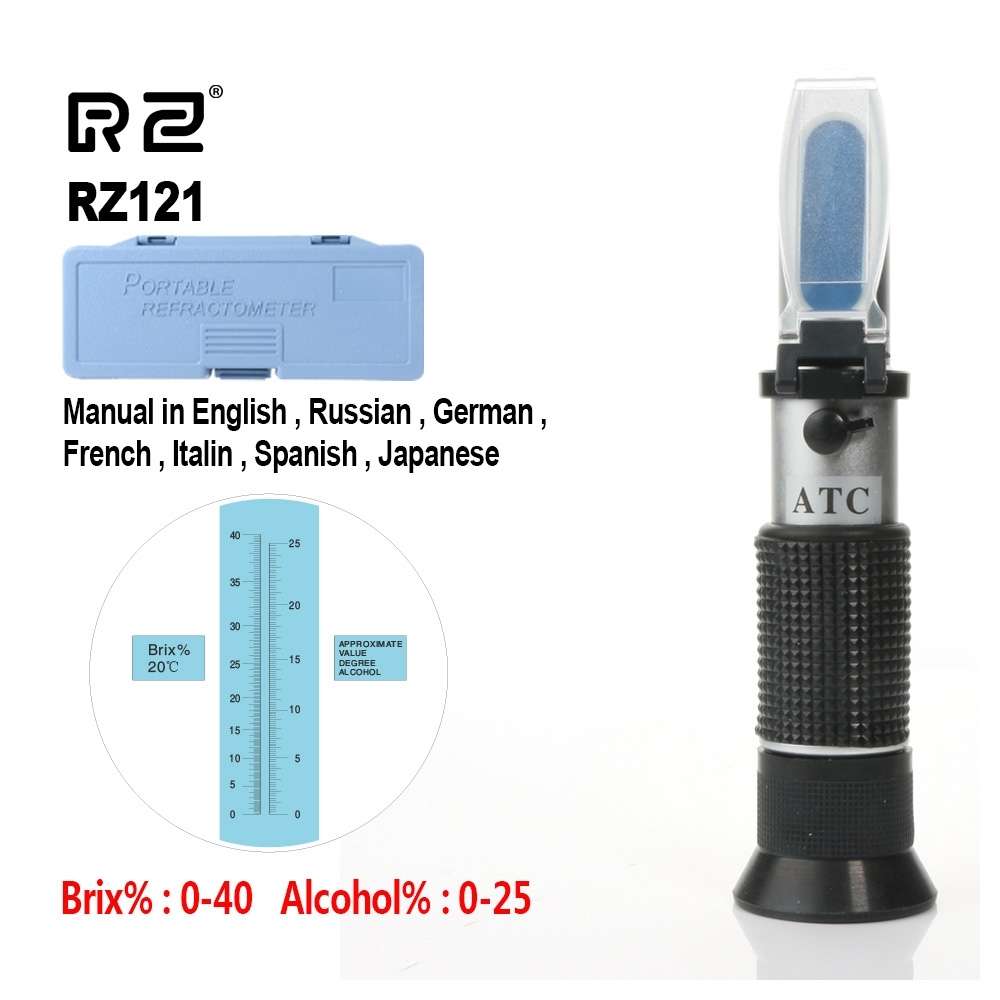 RZ121 Alcohol Refractometer Grape Wine Sugar Content 0~25% Alcohol Concentration 0~40% Brix Tester