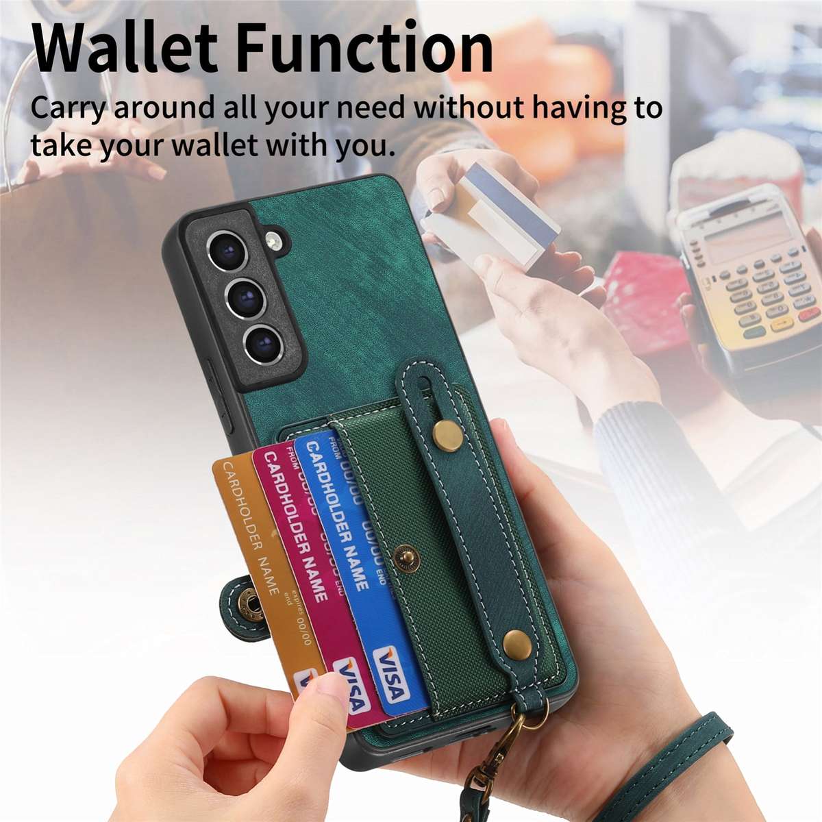 For Samsung Galaxy S21+ 5G Retro Cross Wristband Wallet Leather Back Phone Case(Green)