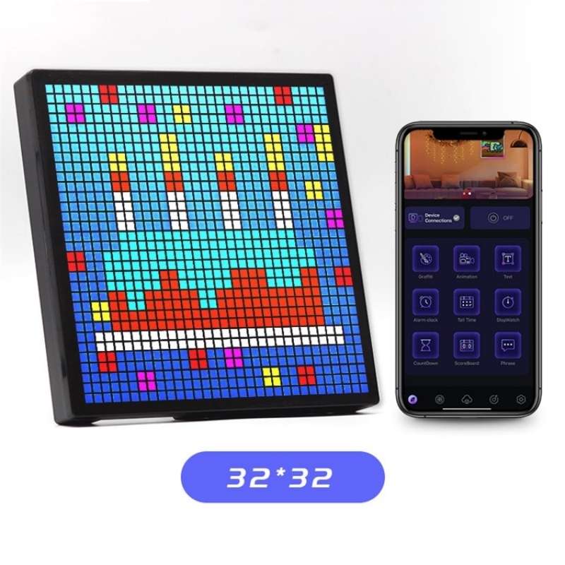 ID32 Advertising Desktop Dynamic Alarm Clock Pixel Screen Display IDM Art Cyberpunk Style Cartoon