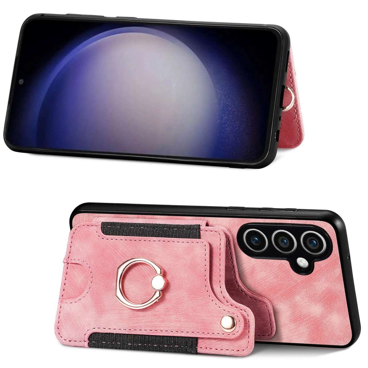 For Samsung Galaxy S23 FE 5G Retro Skin-feel Ring Multi-card Wallet Phone Case(Pink)