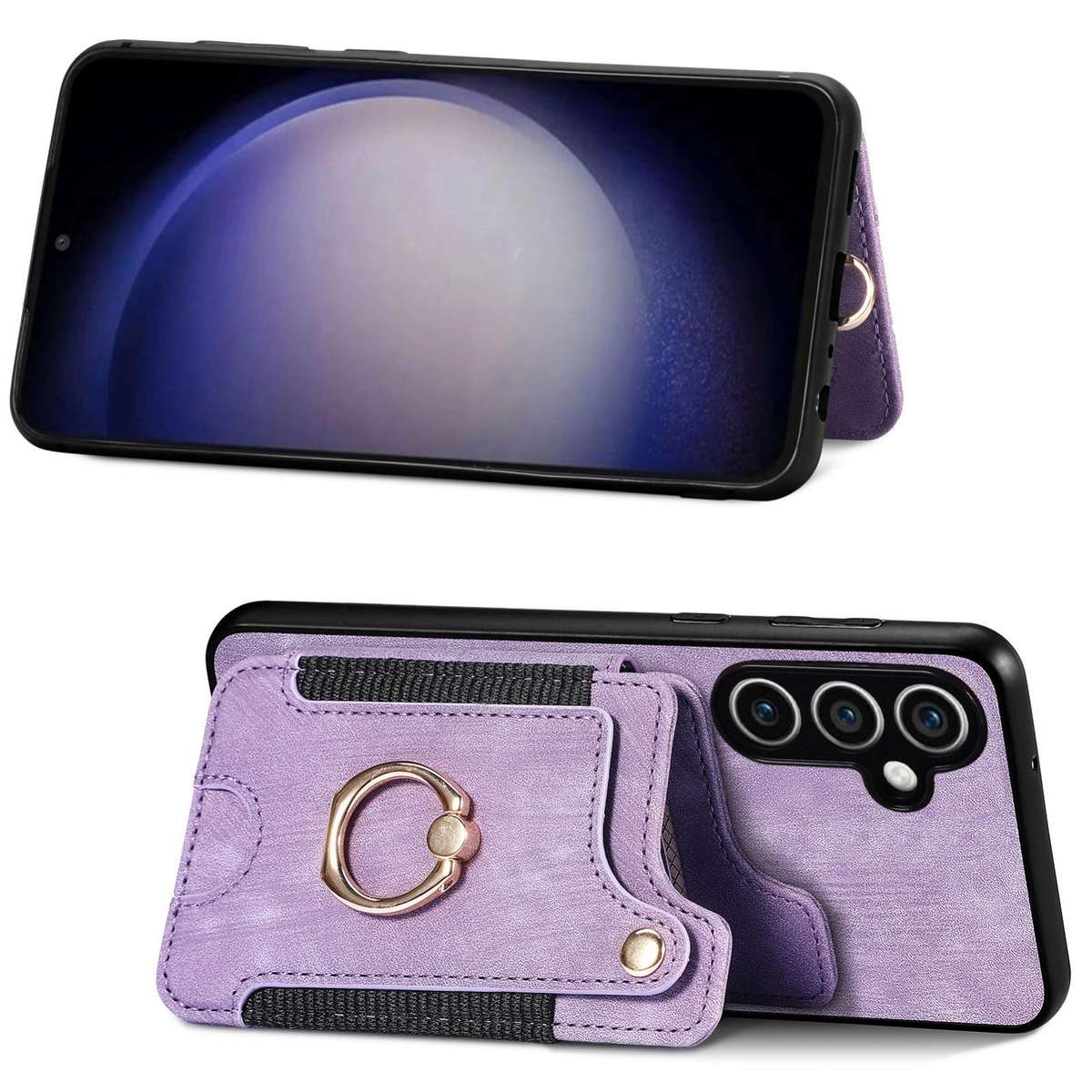 For Samsung Galaxy S23 FE 5G Retro Skin-feel Ring Multi-card Wallet Phone Case(Purple)