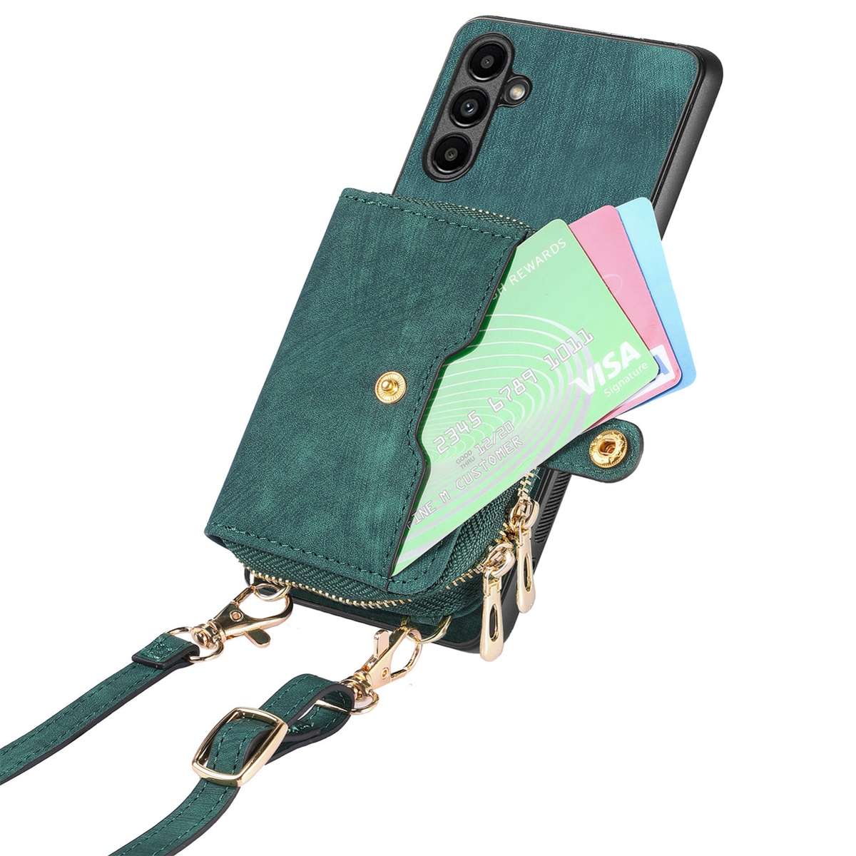 For Samsung Galaxy A34 Crossbody Multi-function Zipper Wallet Phone Case(Green)