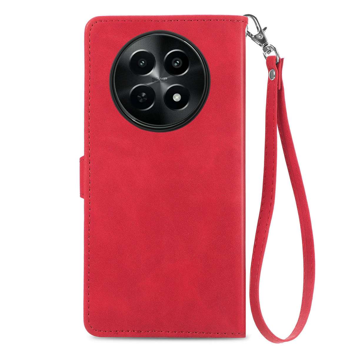 For Realme 12 Embossed Flower Zipper Leather Phone Case(Red)