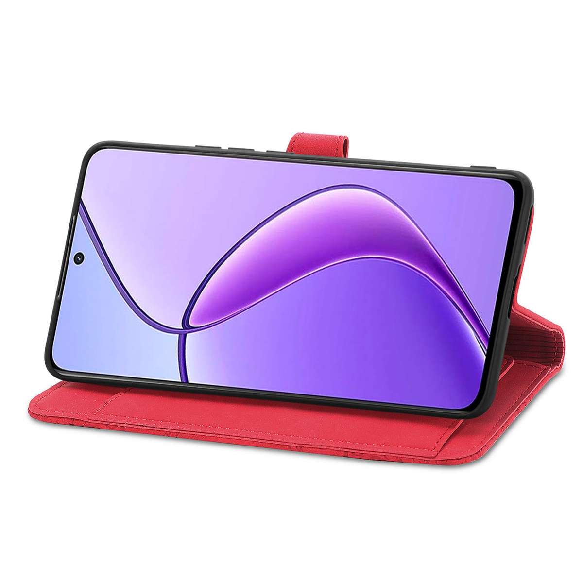 For Realme 12 Embossed Flower Zipper Leather Phone Case(Red)