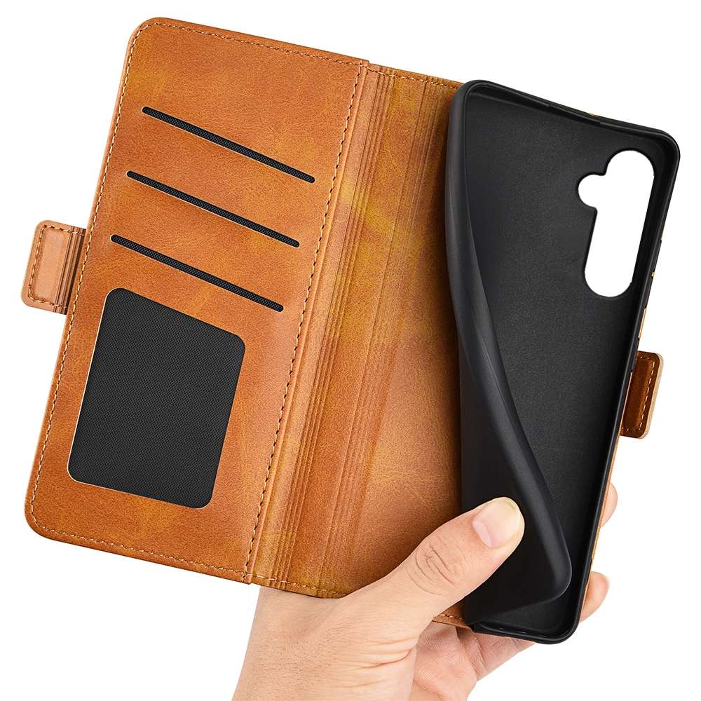 For Samsung Galaxy S24 5G Dual-side Magnetic Buckle Horizontal Flip Leather Phone Case(Yellow)