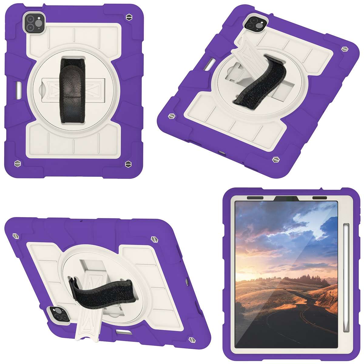 For iPad Pro 11 2018 / 2020 Silicone Hybrid PC Shockproof Tablet Case wi ... (Catharanthus Roseus)
