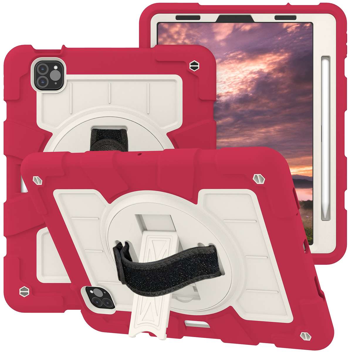 For iPad Pro 11 2018 / 2020 Silicone Hybrid PC Shockproof Tablet Case with Sh ... (Feifan Magenta)