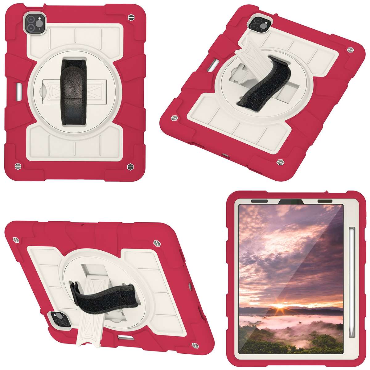 For iPad Pro 11 2018 / 2020 Silicone Hybrid PC Shockproof Tablet Case with Sh ... (Feifan Magenta)