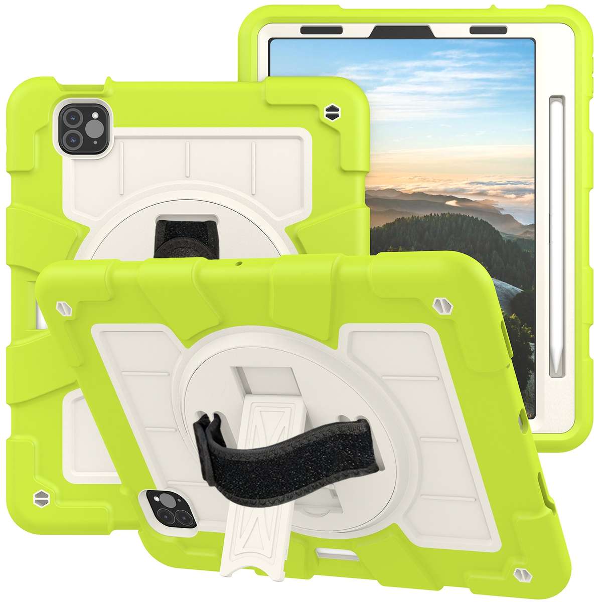 For iPad Pro 11 2018 / 2020 Silicone Hybrid PC Shockproof Tablet Case with ... (Love Birds Green)
