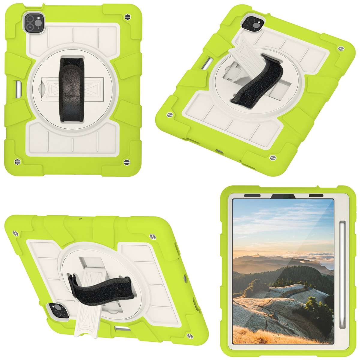 For iPad Pro 11 2018 / 2020 Silicone Hybrid PC Shockproof Tablet Case with ... (Love Birds Green)