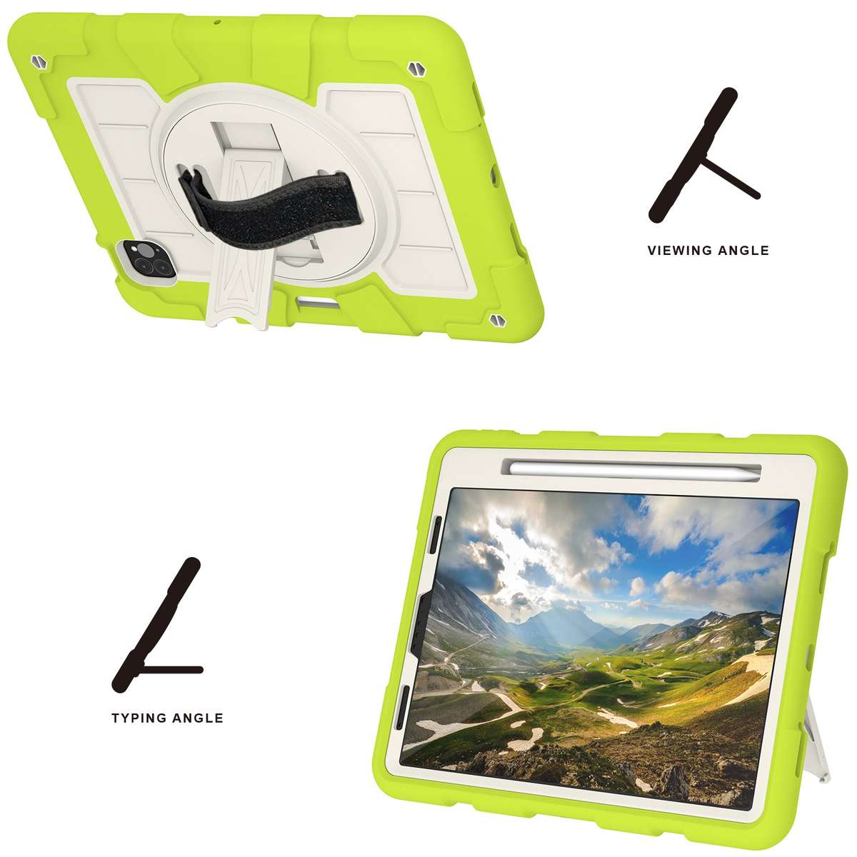 For iPad Pro 11 2018 / 2020 Silicone Hybrid PC Shockproof Tablet Case with ... (Love Birds Green)